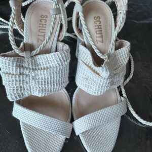 SCHUTZ White Strappy Sandals with Ankle Wrap